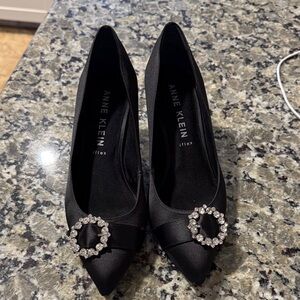 Anne Klein Black Heels with Rhinestone Accent
